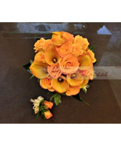 橙色馬蹄蘭+深淺色的橙色玫瑰花 WB012
